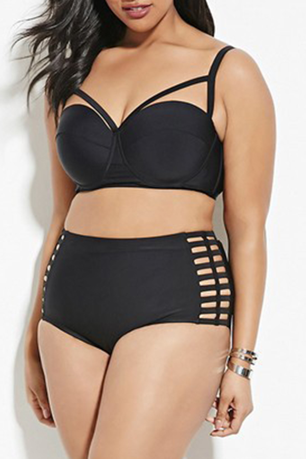 

Lovely Sexy Hollow-out Plus Size Two-piece Swimsuit, Black