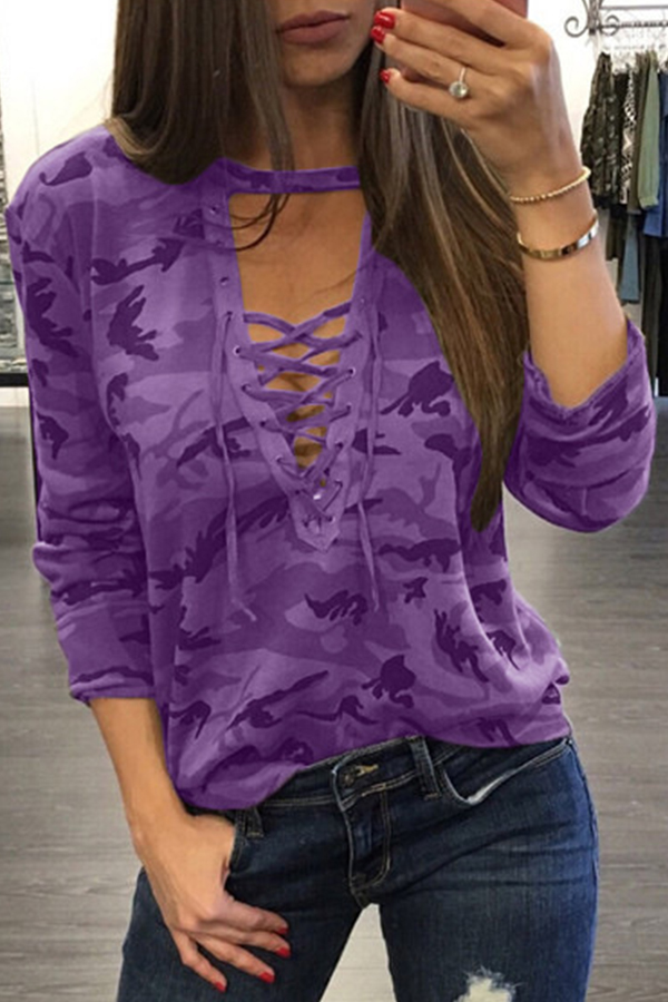 

Lovely Casual Print Light Purple T-shirt