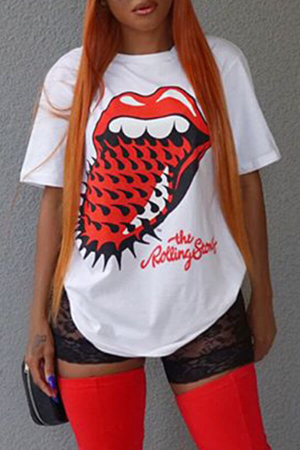 

LW COTTON Casual Basic Letter Print White T-shirt
