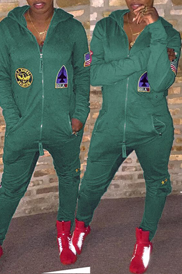 

Lovely Stylish Zipper Design Green One-piece Jumpsuit