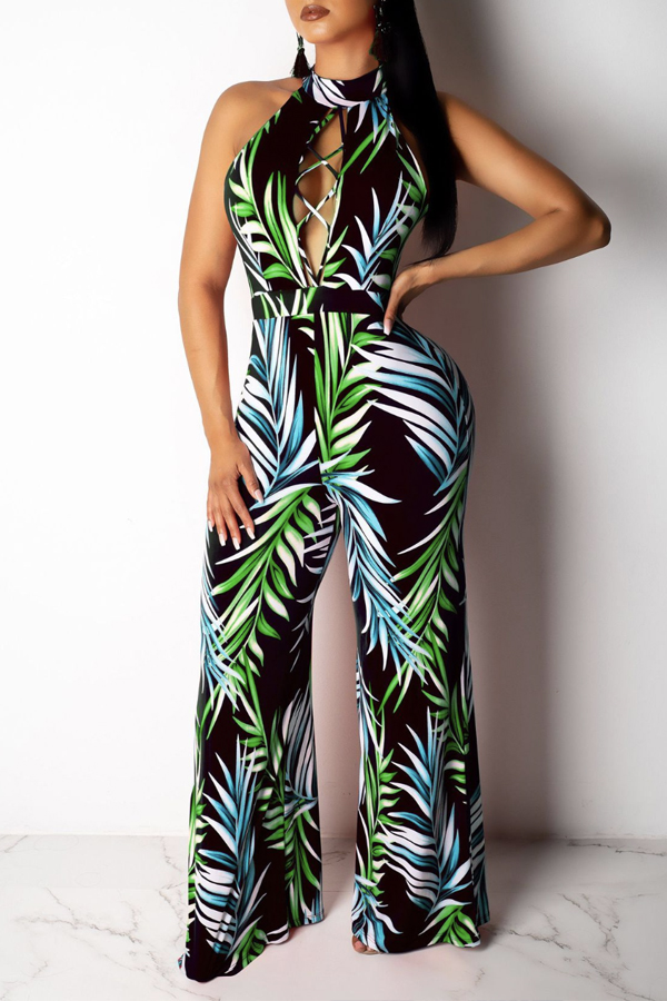 

Lovely Leisure Print Loose Black One-piece Jumpsuit