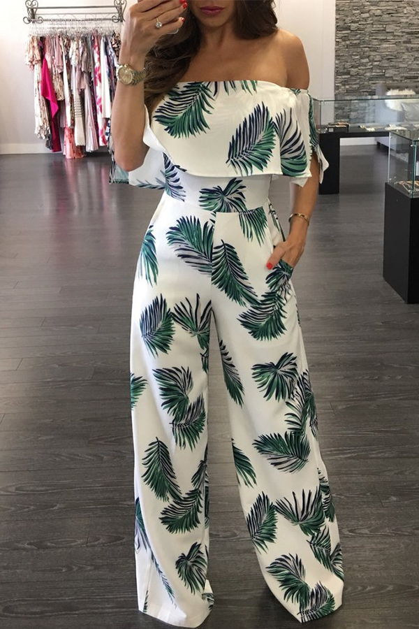 

Lovely Chic Print Loose Green One-piece Jumpsuit