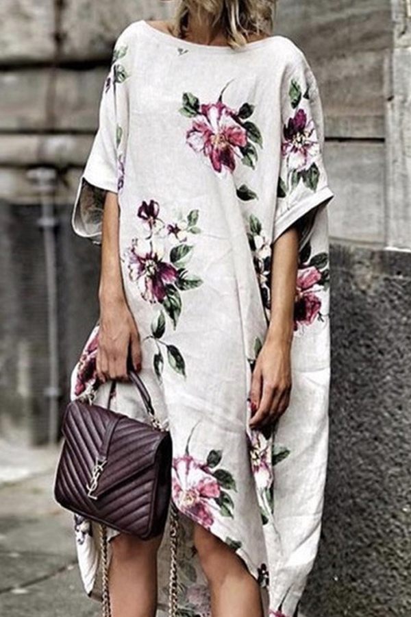 

Lovely Casual Print White Knee Length Plus Size Dress