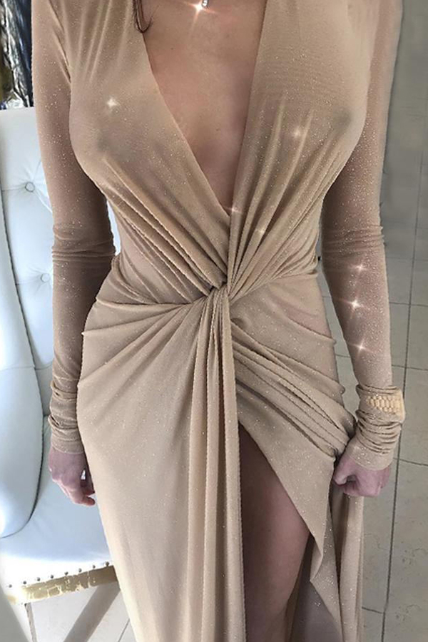 

Lovely Sexy Crossover Design Skin Color Ankle Length Dress