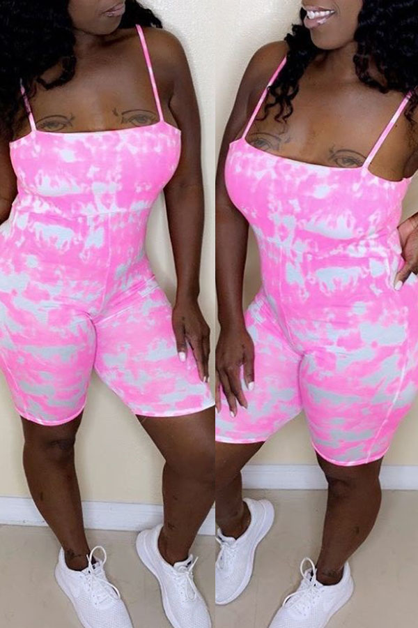 

Lovely Casual Basic Print Light Pink One-piece Romper