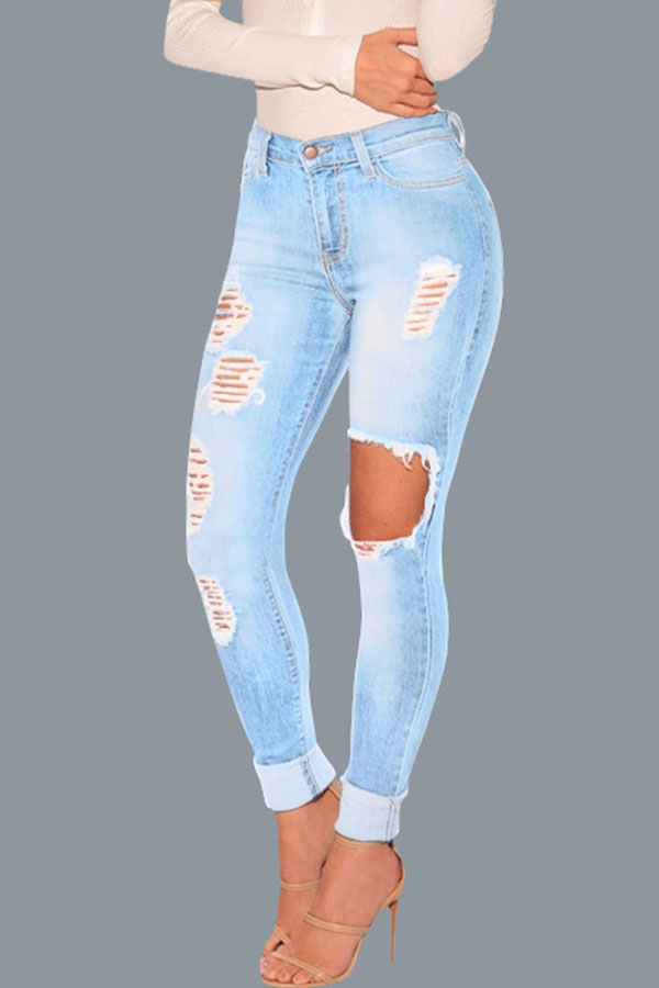 

Lovely Chic Hollow-out Baby Blue Jeans