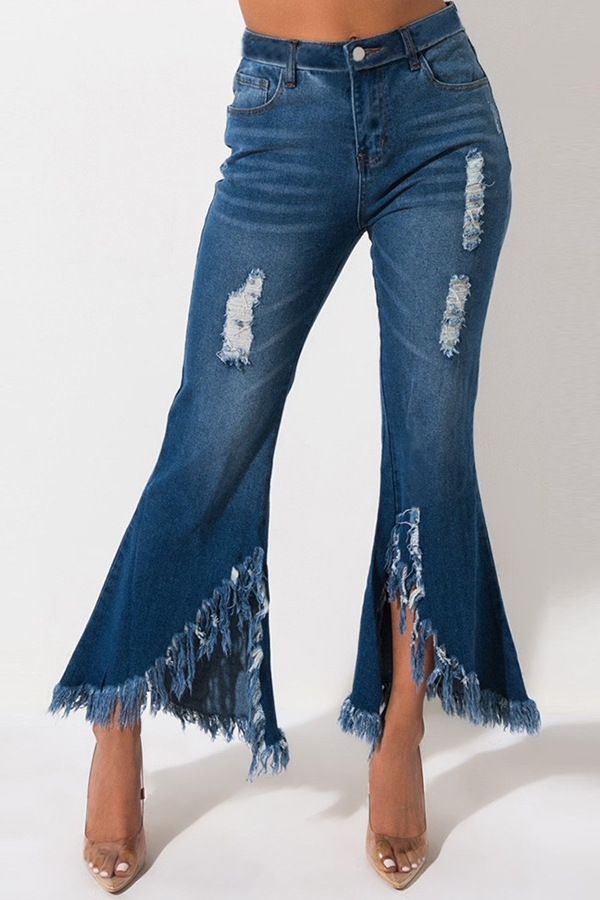 

Lovely Casual Tassel Design Baby Blue Jeans
