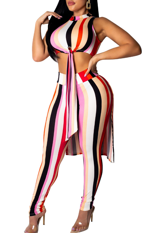 

Lovely Casual Striped Pink Two-piece Pants Set