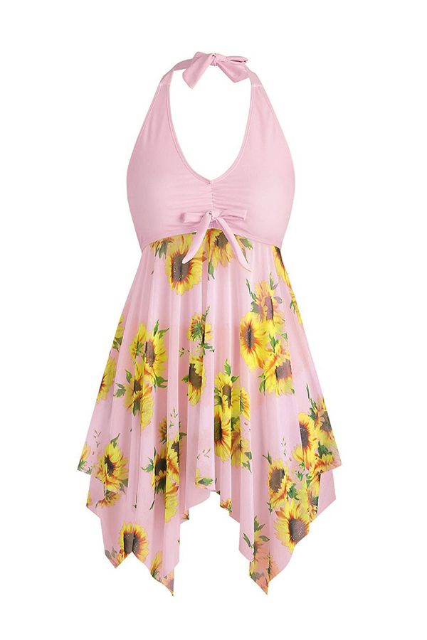 

Lovely Print Pink Plus Size Two-piece Swimsuit