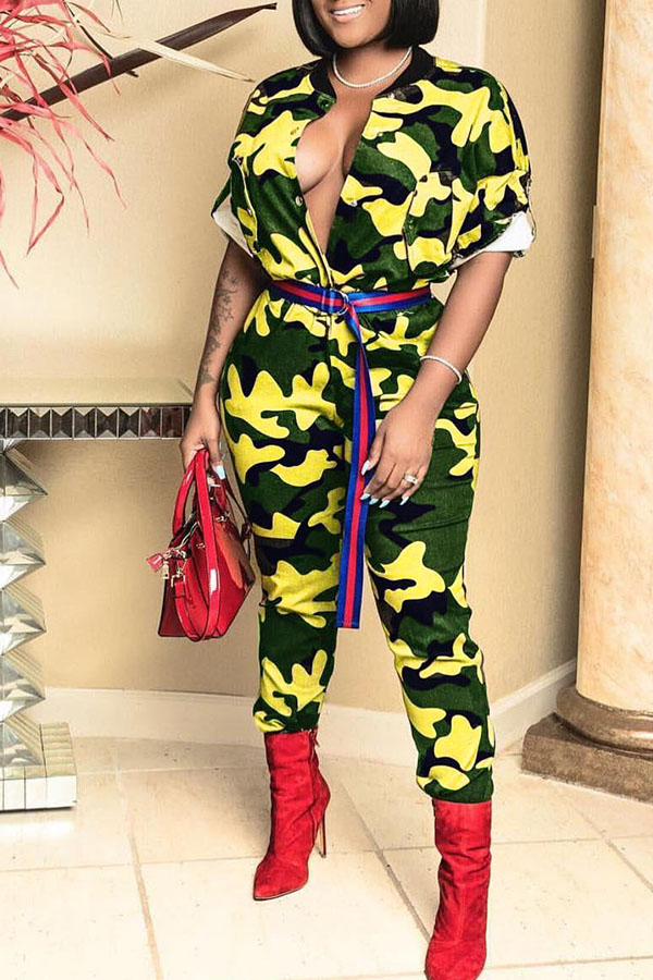 

Lovely Stylish Camo Print Yellow One-piece Jumpsuit
