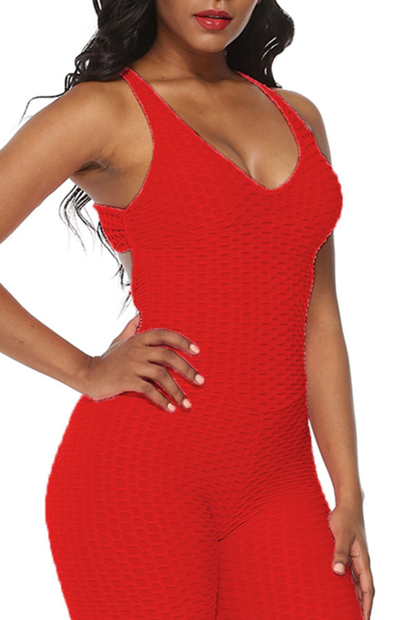 

Lovely Stylish Backless Skinny Red One-piece Jumpsuit