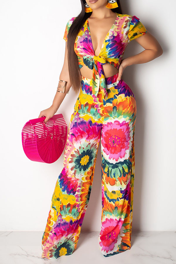 Lovely Chic Hollow-out Print Red One-piece Jumpsuit