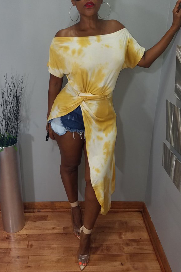 

Lovely Chic Irregular Print Yellow T-shirt