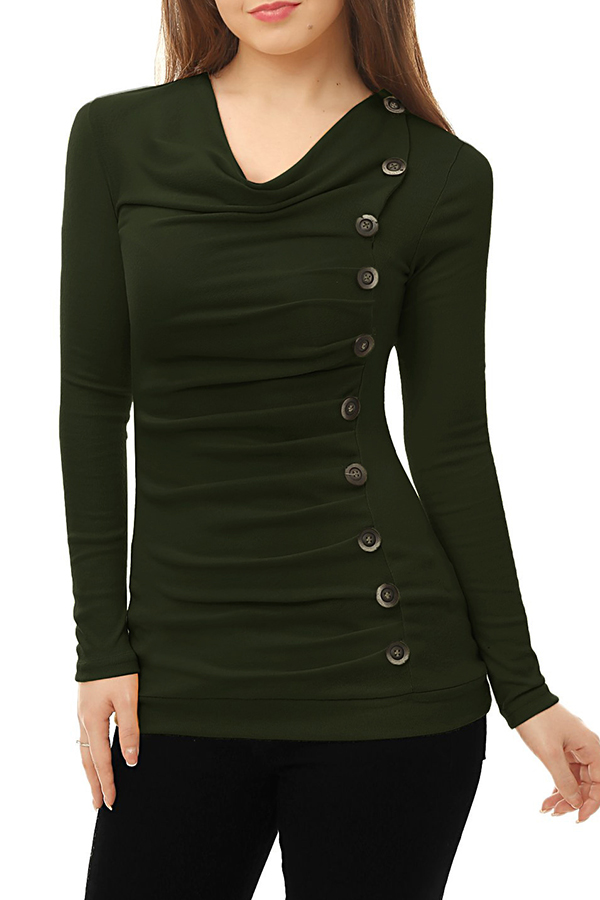 

Lovely Chic Button Black T-shirt