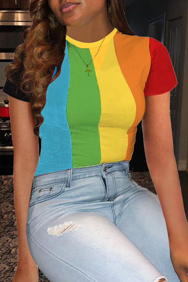

Lovely Chic Rainbow Striped Green T-shirt