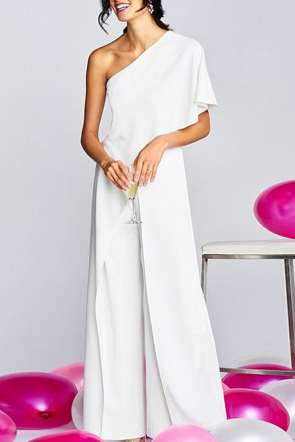 

Lovely Leisure One Shoulder White One-piece Jumpsuit