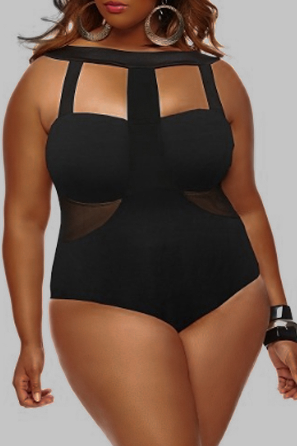 

Lovely Plus Size Hollow-out Black One-piece Swimsuit