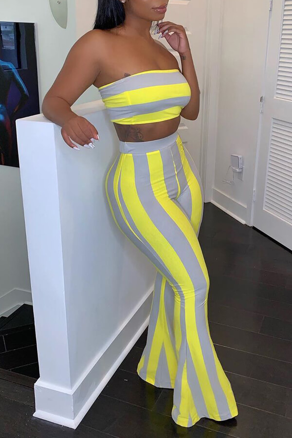 

LW Casual Striped Yellow Two-piece Pants Set