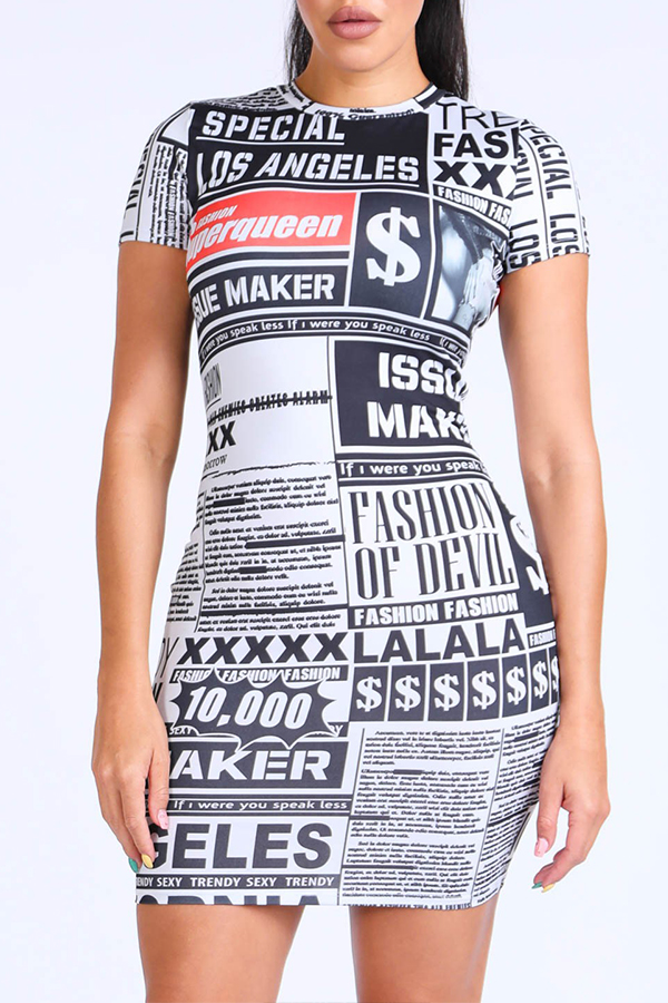 

Lovely Casual Letter Print White Mini Dress