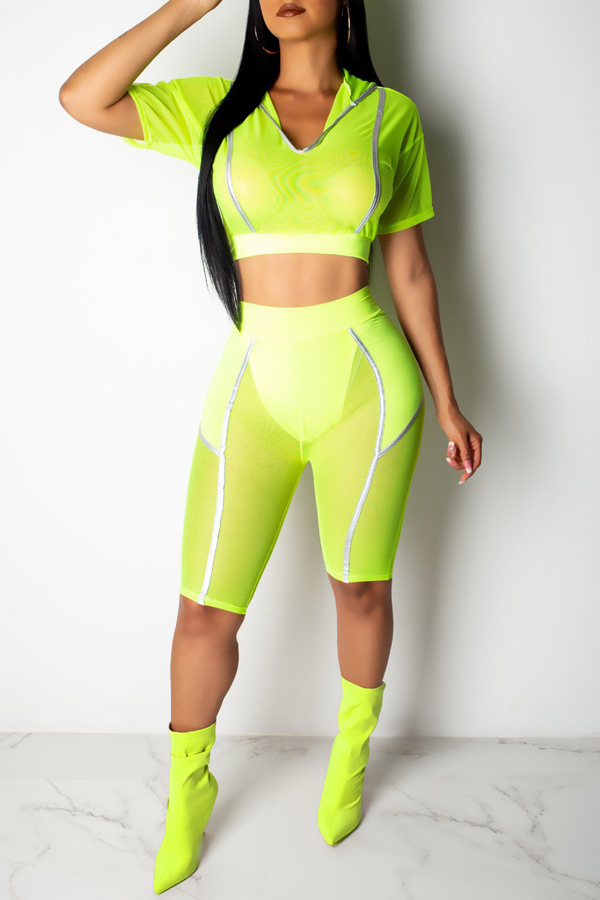 

Lovely Casual Skinny Yellow Two-piece Shorts Set