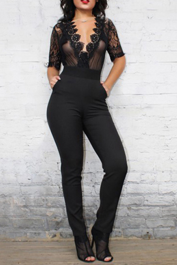 

Lovely Leisure Patchwork Black One-piece Jumpsuit