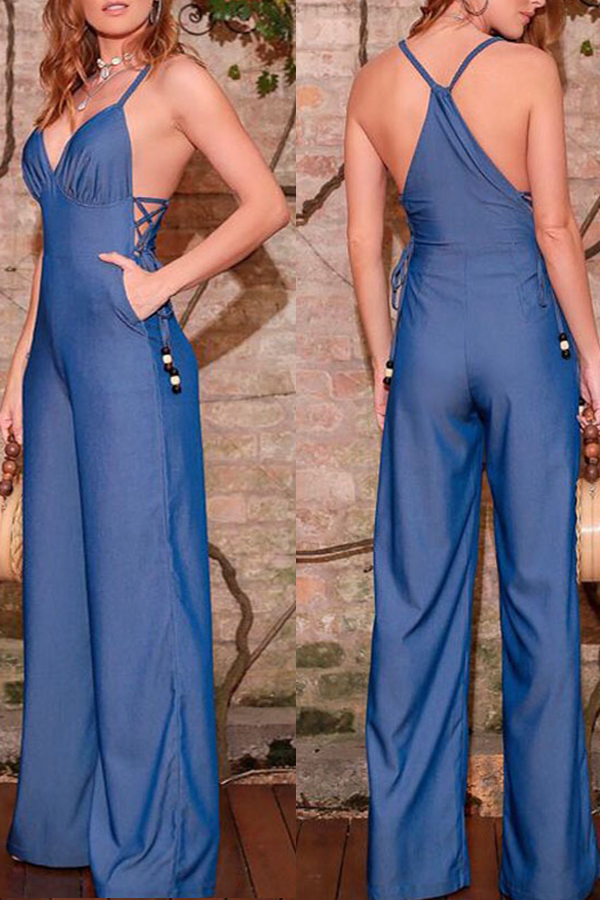 

Lovely Leisure Loose Baby Blue One-piece Jumpsuit