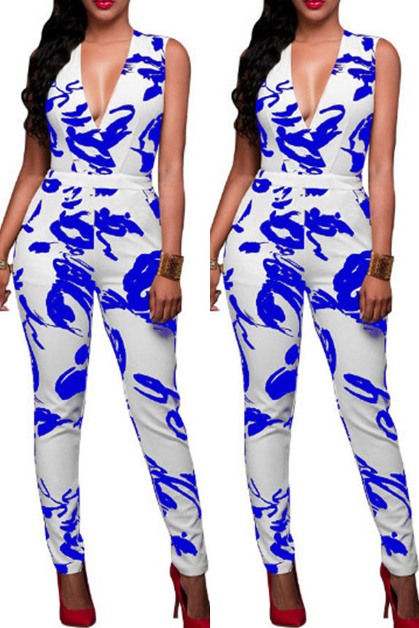 

Lovely Chic Deep V Neck Blue One-piece Jumpsuit