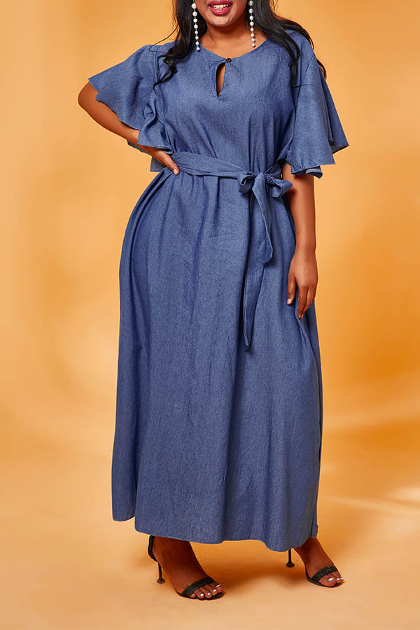 

Lovely Casual Loose Blue Ankle Length Plus Size Dress