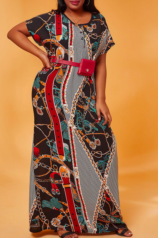 

Lovely Casual Print Multicolor Maxi Plus Size Dress, Multi