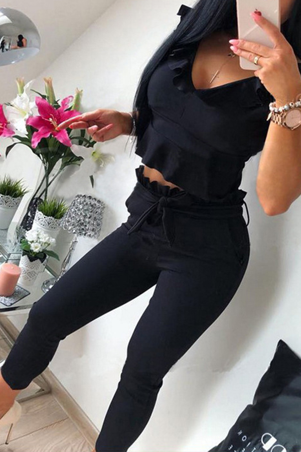 

Lovely Chic Basic Black Two-piece Pants Set