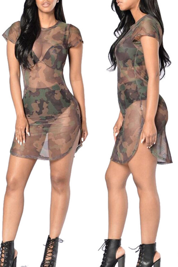 

Lovely Trendy Camo Print See-through Mini Dress