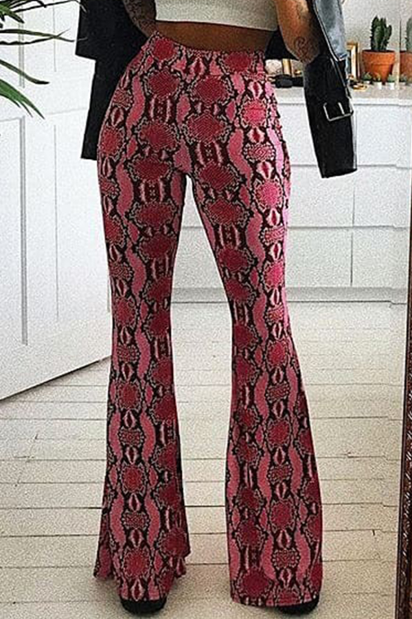 

Lovely Casual Print Loose Rose Red Pants