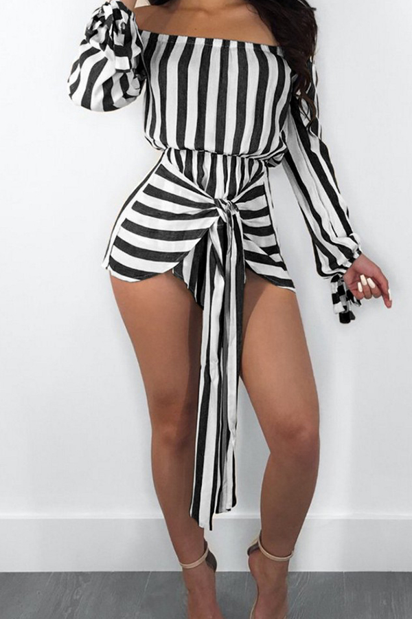

Lovely Chic Striped Print Black One-piece Romper