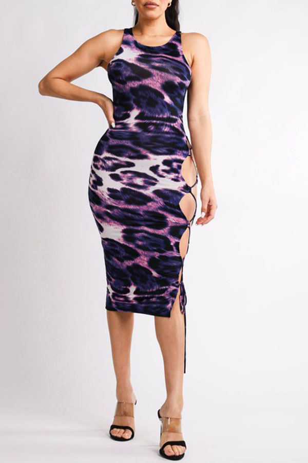 

Lovely Chic Hollow-out Purple Knee Length Dress