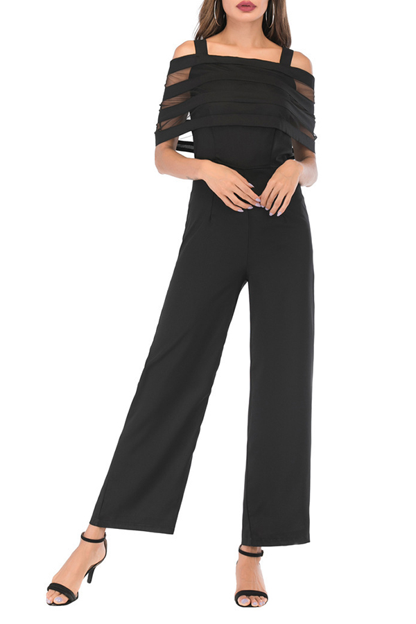 

Lovely Casual Dew Shoulder Loose Black One-piece Jumpsuit