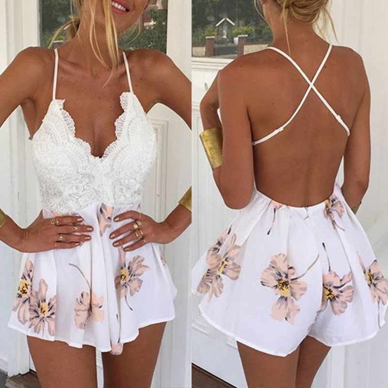 

Lovely Bohemian Backless White One-piece Romper