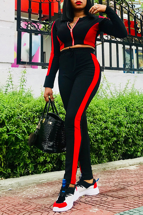 

Lovely Casual Patchwork Black Two-piece Pants Set
