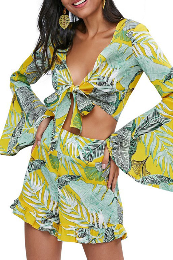 

Lovely Chic Print Flounce Multicolor Two-piece Shorts Set, Multi