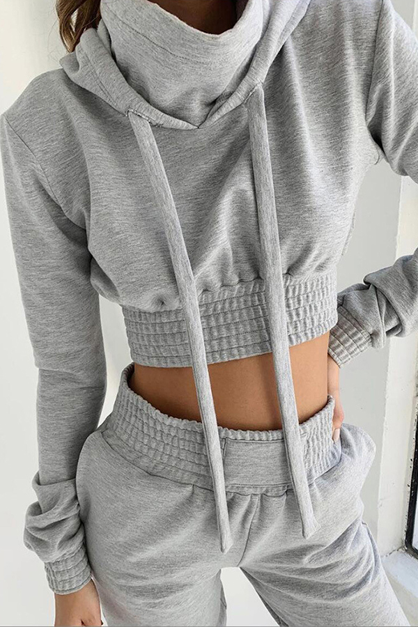 

Lovely Chic Hooded Collar Grey Two-piece Pants Set