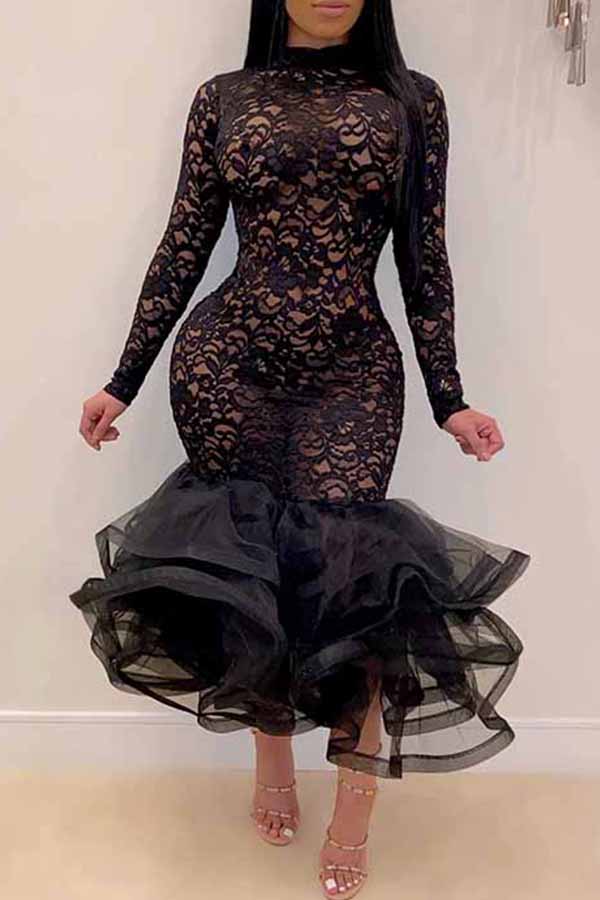 

Lovely Casual Flounce Black Ankle Length Trumpet Mermaid Dress