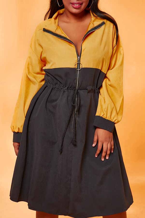 

Lovely Casual Patchwork Black Knee Length Plus Size Dress