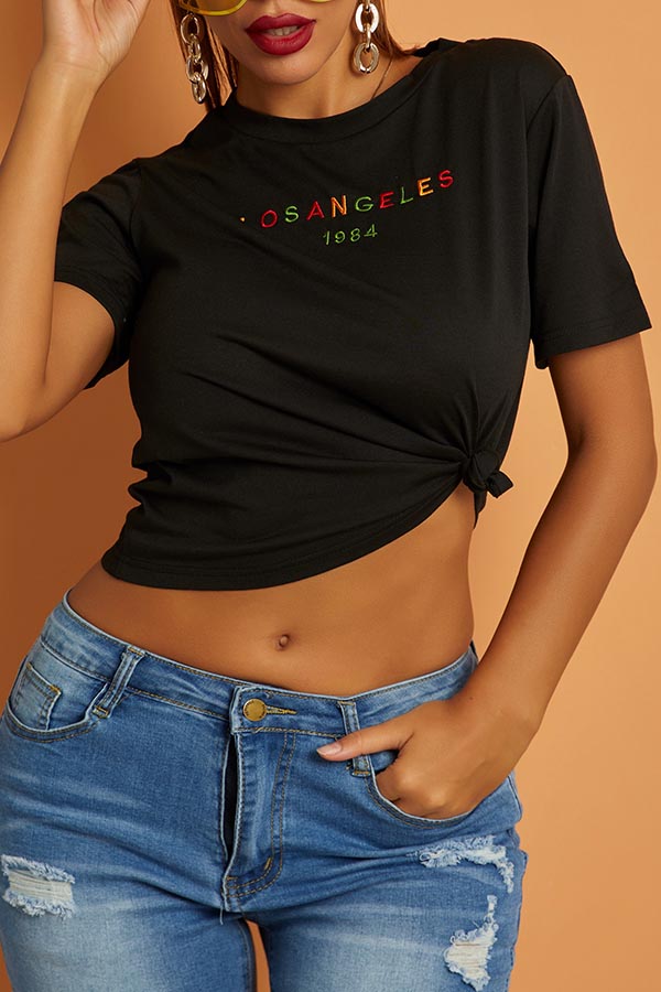 

Lovely Casual Letter Print Black T-shirt