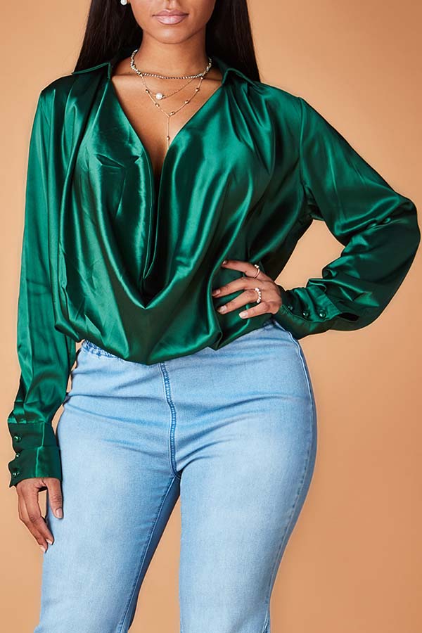 Lovely Chic Cross-over Design Green Blouse