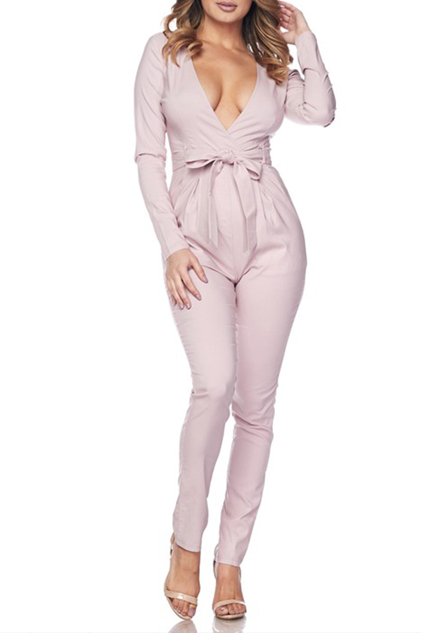 

Lovely Trendy Deep V Neck Light Pink One-piece Jumpsuit