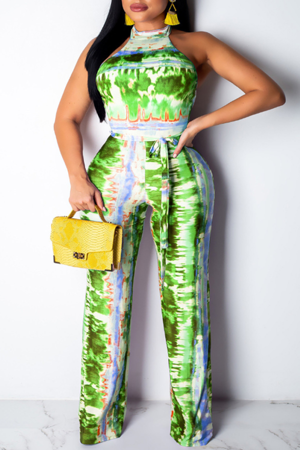 

Lovely Bohemian Print Loose Green One-piece Jumpsuit