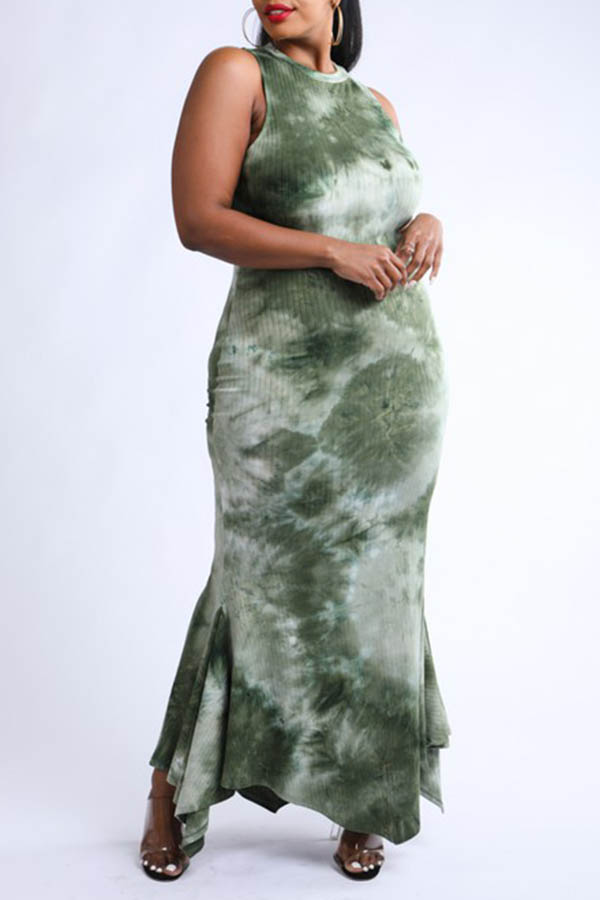 

Lovely Bohemian Print Skinny Green Ankle Length Plus Size Dress