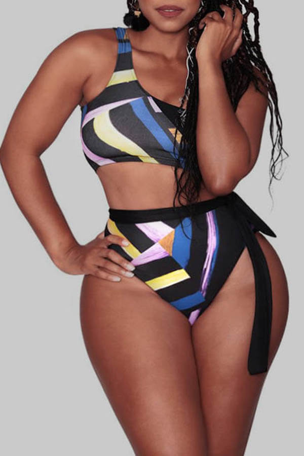 

Lovely Plus Size Print Multicolor Two-piece Swimsuit, Multi