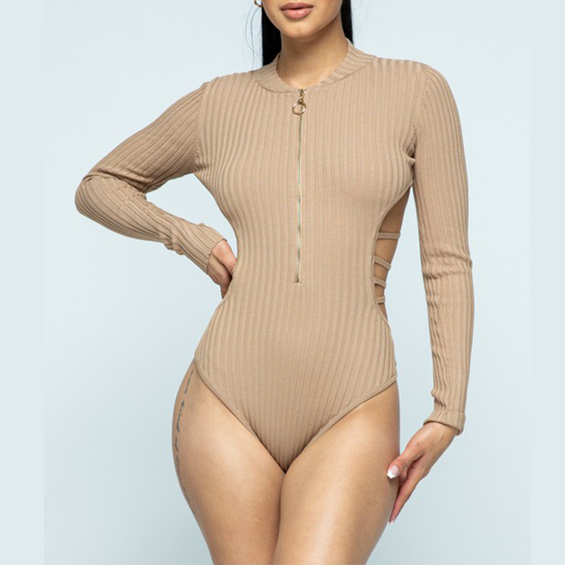 

Lovely Casual Hollow-out Apricot Bodysuit