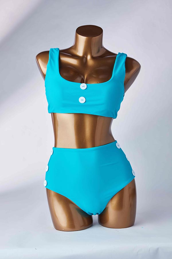 

Lovely Button Green Two-piece Swimsuit