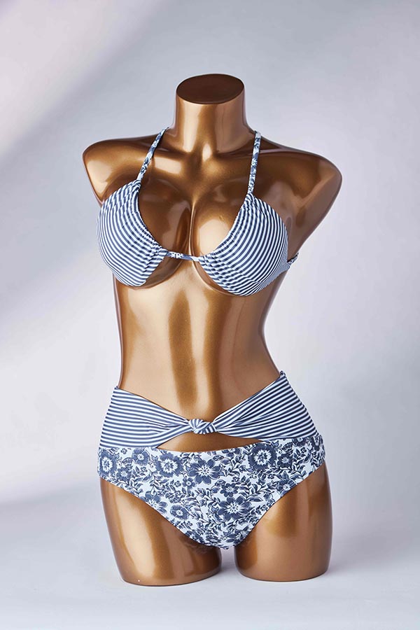 

Lovely Knot Design Blue Two-piece Swimsuit, Grey